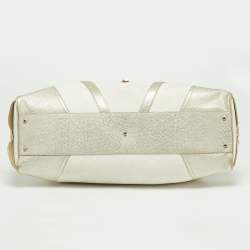 Pre Owned Versace Gold/White Monogram Fabric and Leather V Satchel 