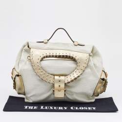 مملوكة مسبقًا Versace Metallic Light Beige/Gold Technical Fabric and Leather Satchel