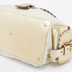 مملوكة مسبقًا Versace Metallic Light Beige/Gold Technical Fabric and Leather Satchel