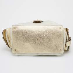 مملوكة مسبقًا Versace Metallic Light Beige/Gold Technical Fabric and Leather Satchel