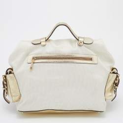 مملوكة مسبقًا Versace Metallic Light Beige/Gold Technical Fabric and Leather Satchel