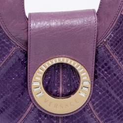 Pre Owned Versace Purple Snakeskin and Leather Crystal Embellished Flap Hobo