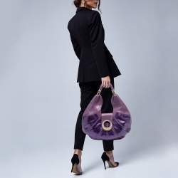Pre Owned Versace Purple Snakeskin and Leather Crystal Embellished Flap Hobo