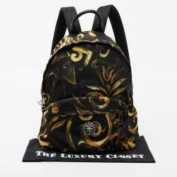 Pre Owned Versace Multicolor Printed Nylon and Leather Medusa Pallazo Backpack 