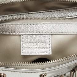 Pre Owned Versace Metallic Silver Ostrich Embossed Leather Snap Out Of It Satchel