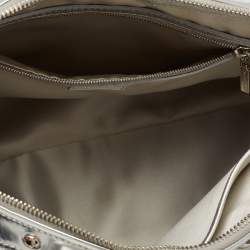 Pre Owned Versace Metallic Silver Ostrich Embossed Leather Snap Out Of It Satchel