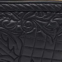 Pre Owned Versace Black Leather Barocco Vanitas Zip Shoulder Bag