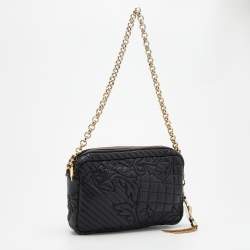 Pre Owned Versace Black Leather Barocco Vanitas Zip Shoulder Bag