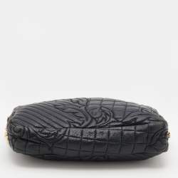 Pre Owned Versace Black Leather Barocco Vanitas Zip Shoulder Bag