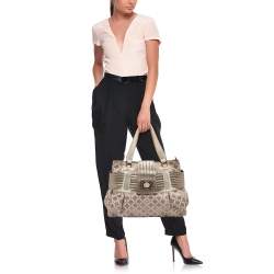 Versace Grey/Silver Signature Canvas And Leather Satchel