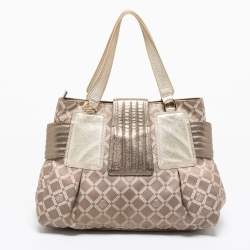 Versace Grey/Silver Signature Canvas And Leather Satchel