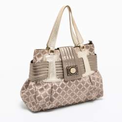 Versace Grey/Silver Signature Canvas And Leather Satchel