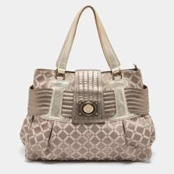 Versace Grey/Silver Signature Canvas And Leather Satchel