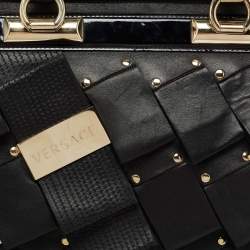 Pre Owned حقيبة يد توتس فيرساتشي فانيتاس شوبينغ جلد لامع أسود