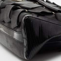 Pre Owned حقيبة يد توتس فيرساتشي فانيتاس شوبينغ جلد لامع أسود