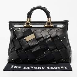 Pre Owned حقيبة يد توتس فيرساتشي فانيتاس شوبينغ جلد لامع أسود