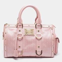 Pre Owned Versace Pink Braided Embossed Leather Snap Out Of It Satchel