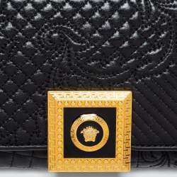 Pre Owned Versace Black Quilted Leather Medusa Chain Clutch