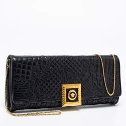 Pre Owned Versace Black Quilted Leather Medusa Chain Clutch