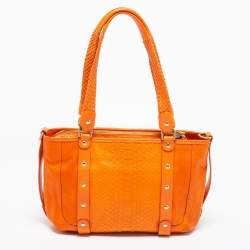 Versace Orange Python and Leather Front Pocket Hobo