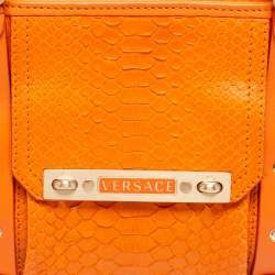 Versace Orange Python and Leather Front Pocket Hobo