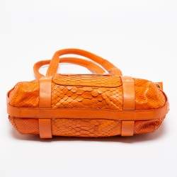 Versace Orange Python and Leather Front Pocket Hobo