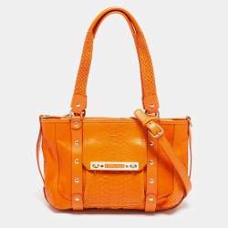 Versace Orange Python and Leather Front Pocket Hobo