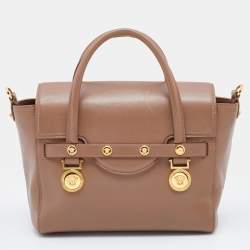 مملوكة مسبقًا Versace Dark Beige Leather Small Medusa Medallion Tote