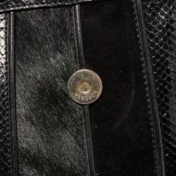 Pre Owned حقيبة فرساتشي شراشيب سويدي وشعر عجل وجلد ثعبان وجلد تمساح سوداء