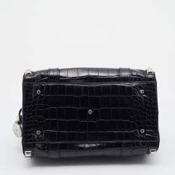 Pre Owned Versace Metallic Black Croc Embossed Leather Studded Satchel