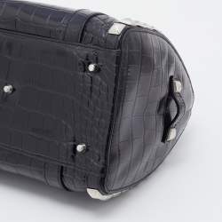 Pre Owned Versace Metallic Black Croc Embossed Leather Studded Satchel