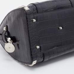 Pre Owned Versace Metallic Black Croc Embossed Leather Studded Satchel
