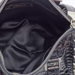 Pre Owned Versace Metallic Black Croc Embossed Leather Studded Satchel