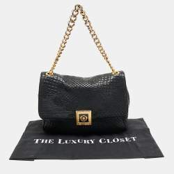 Pre Owned Versace Black Barocco Leather Flap Shoulder Bag