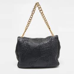 Pre Owned Versace Black Barocco Leather Flap Shoulder Bag