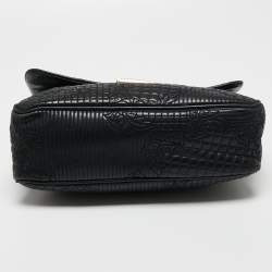 Pre Owned Versace Black Barocco Leather Flap Shoulder Bag