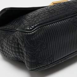 Pre Owned Versace Black Barocco Leather Flap Shoulder Bag