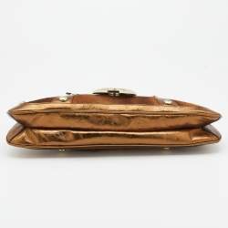 Pre Owned Versace Bronze Leather Trimmed and Calfhair Chain Shoulder Bag