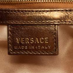 Pre Owned Versace Bronze Leather Trimmed and Calfhair Chain Shoulder Bag