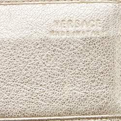 Pre Owned Versace Metallic Gold Woven Leather Flap Wallet On Chain