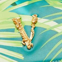 Pre Owned Versace Multicolor Jungle Print Leather Mini Virtus Wallet On Chain