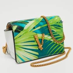 Pre Owned Versace Multicolor Jungle Print Leather Mini Virtus Wallet On Chain