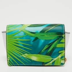 Pre Owned Versace Multicolor Jungle Print Leather Mini Virtus Wallet On Chain