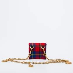 Versace Multicolor Check Fabric Medusa Chain Belt Bag