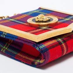 Versace Multicolor Check Fabric Medusa Chain Belt Bag