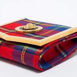Versace Multicolor Check Fabric Medusa Chain Belt Bag