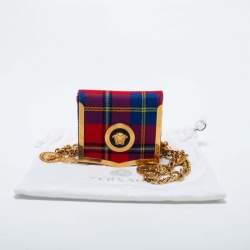 Versace Multicolor Check Fabric Medusa Chain Belt Bag