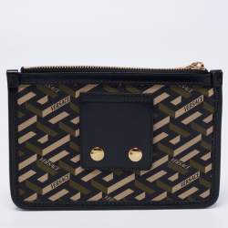 Pre Owned Versace Black Coated Canvas and Leather La Greca Clutch