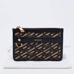 Pre Owned Versace Black Coated Canvas and Leather La Greca Clutch