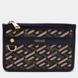 Pre Owned Versace Black Coated Canvas and Leather La Greca Clutch